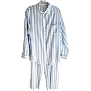 Victoria’s Secret Blue White Stripe 2 Pc Pajama Set Size Medium
